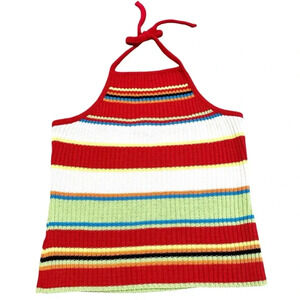 Y2K Multi-coloured striped halterneck knitted top size medium